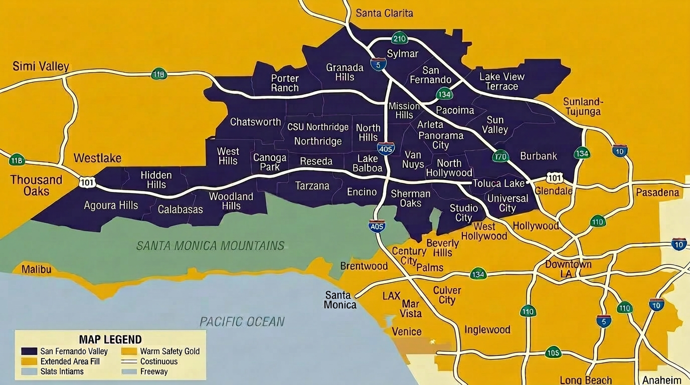 ProTaskRunner Services service area map — San Fernando Valley and greater Los Angeles